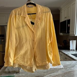 Zara Light Yellow Button-Up Blouse and shorts